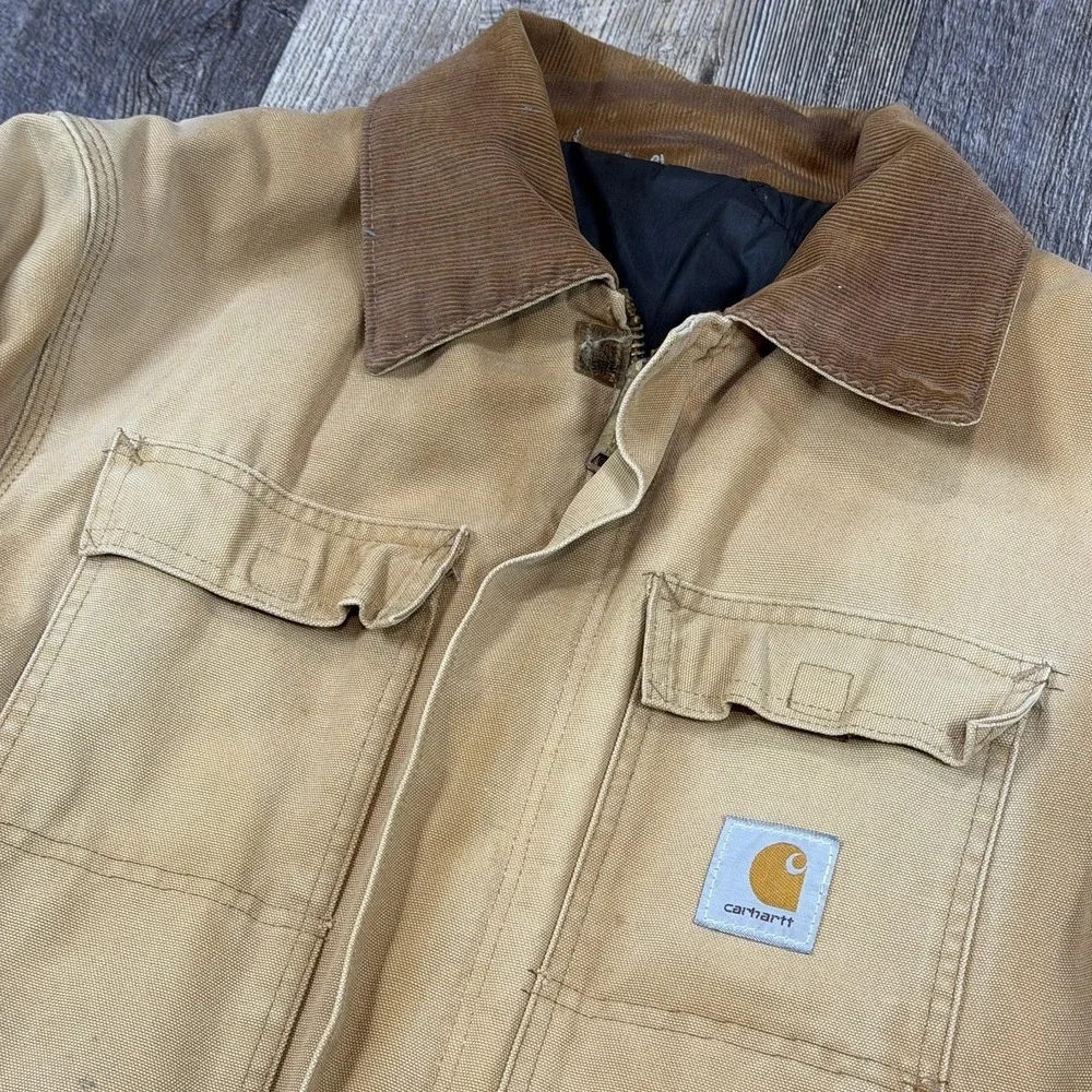 Vintage Carhartt‎ Duck Chore Coat Jacket Brown Quilted Lined USA Mens M / L